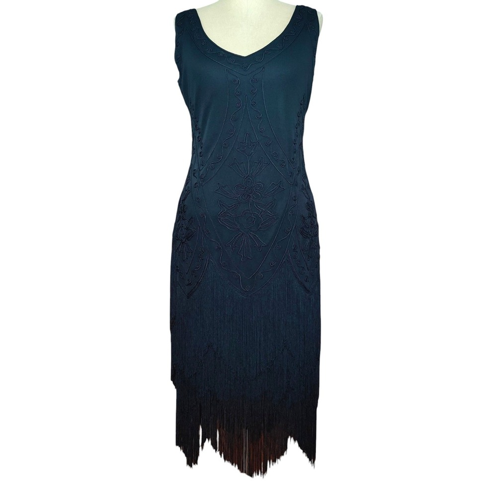 Babeyond 1920s Flapper Dress Black Soutache Fringe Glam Party Costume Large